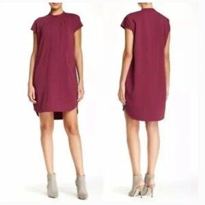 VINCE Twill Shift Dress with Pockets in Burgundy XS